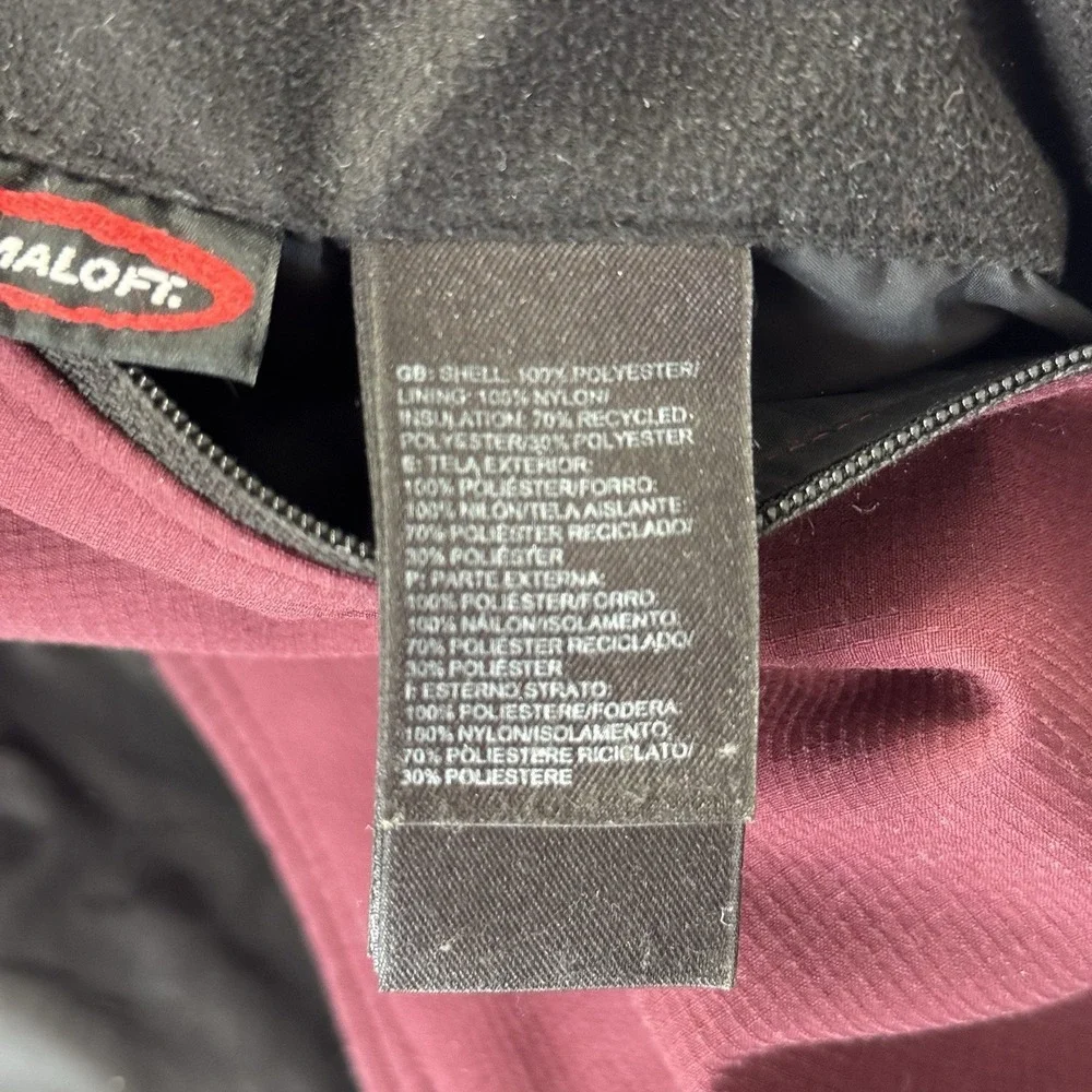 The North Face Outdoor Hooded Jacket Full Zip Primaloft Maroon Black Mens Medium